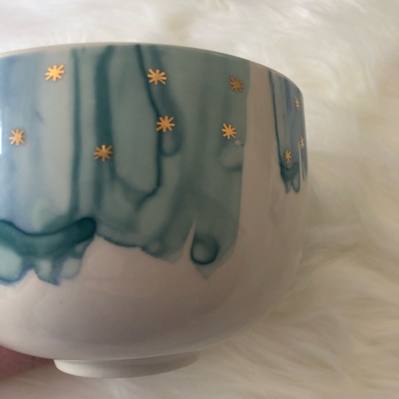 Anthropologie Night Sky Bowl Stoneware Blue Teal Drip Watercolor Wash Gold Star - Picture 4 of 6